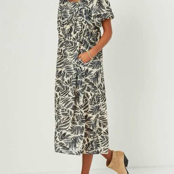 Hayden Puff Sleeve Botanical Print Square Neck Maxi Dress, Size Large - Picture 6 of 8